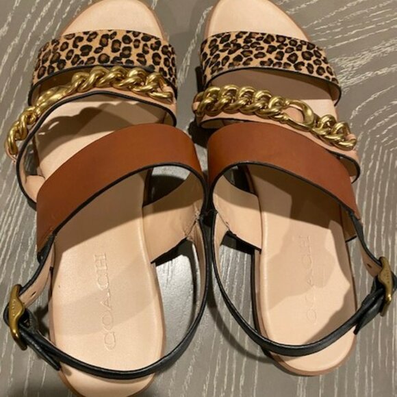 Coach Heather Leopard Print Calf Hair Leather Sandals G4777 Size 9B - Picture 2 of 9